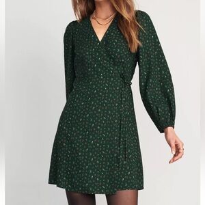 Green Floral Wrap Dress